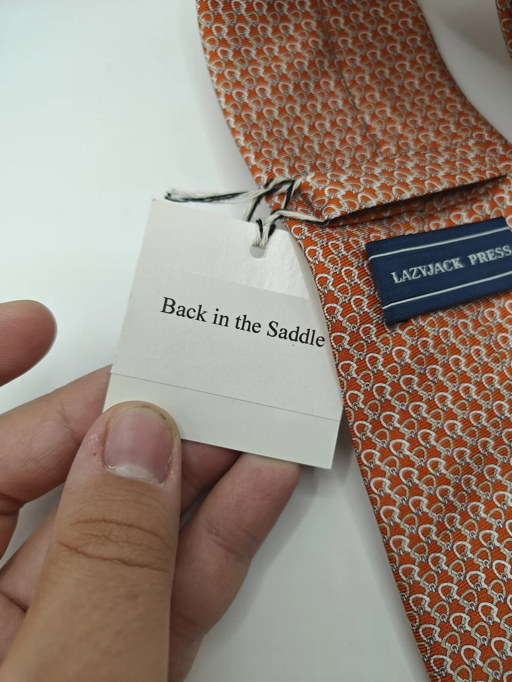 NWT Lazyjack Press Silk Tie Back in the Saddle Stirrup Equestrian Orange Italy